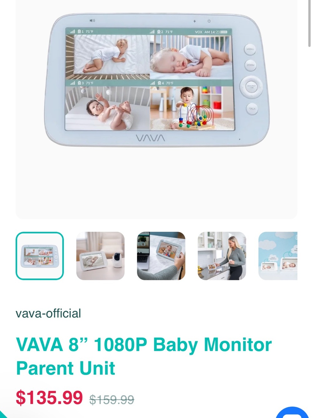 New in Box VAVA 8" 1080P Baby Monitor Parent Unit